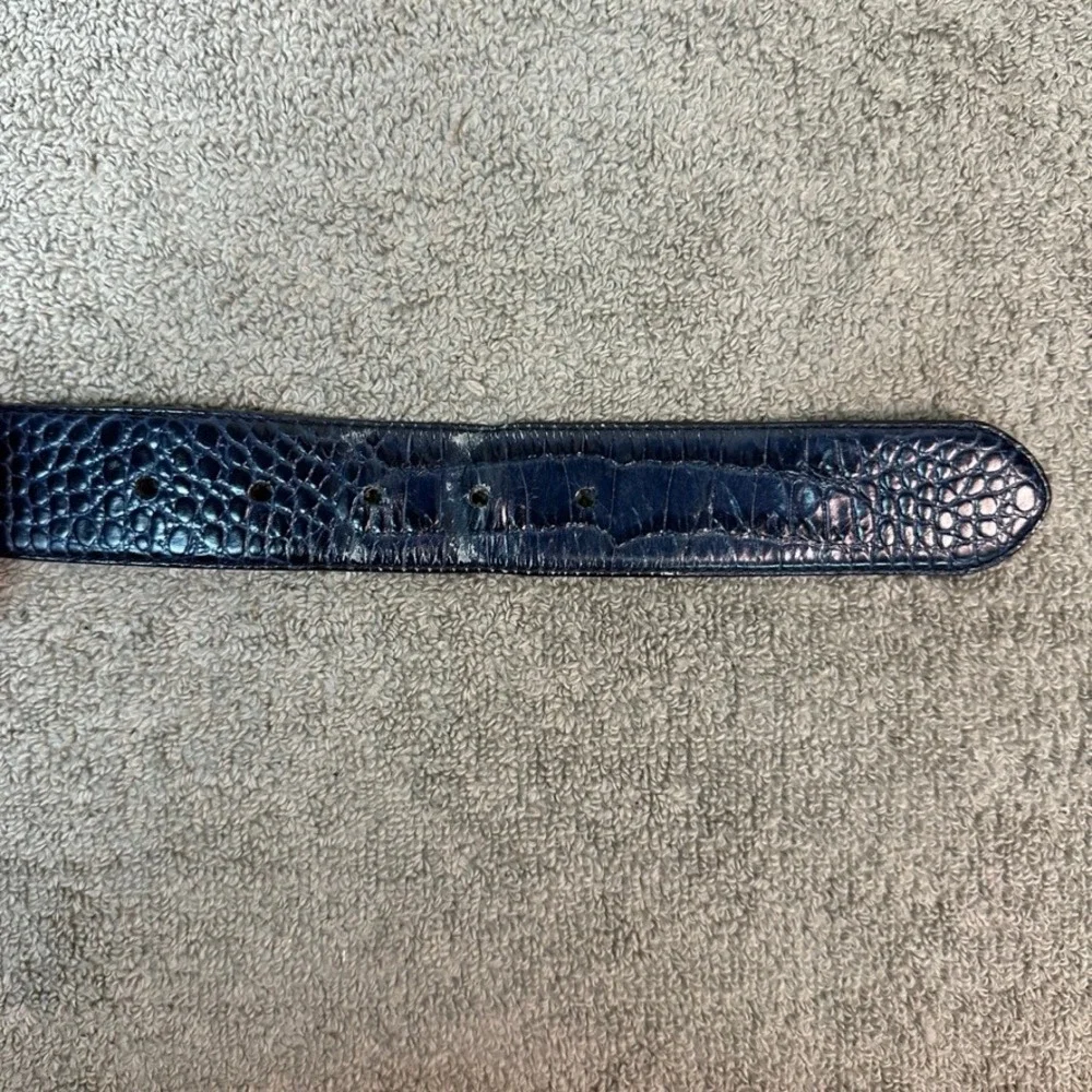 Lauren Ralph Lauren Navy Blue Croc Embossed Italian Leather Belt XL 1211412